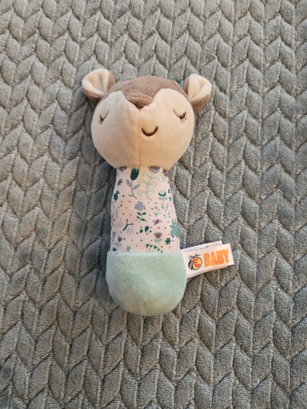 Bass Pro Shops Baby Woodland Plush Rattle in Mint, Beige, and Brown